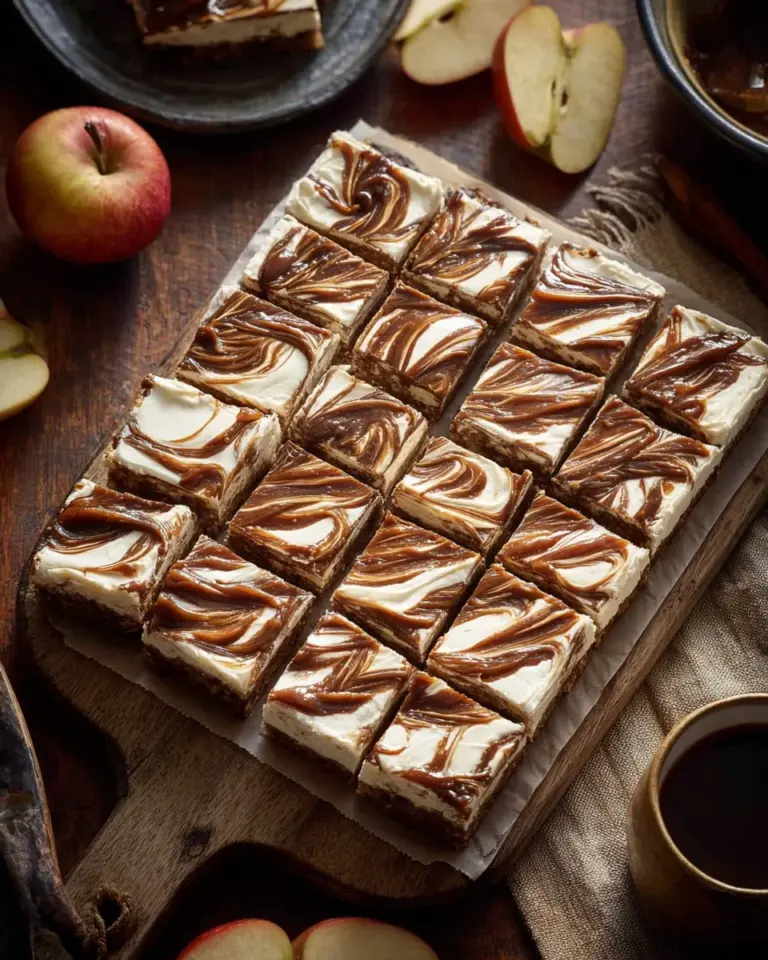 Delicious Apple Butter Cheesecake Bars with a creamy texture and spiced apple topping.