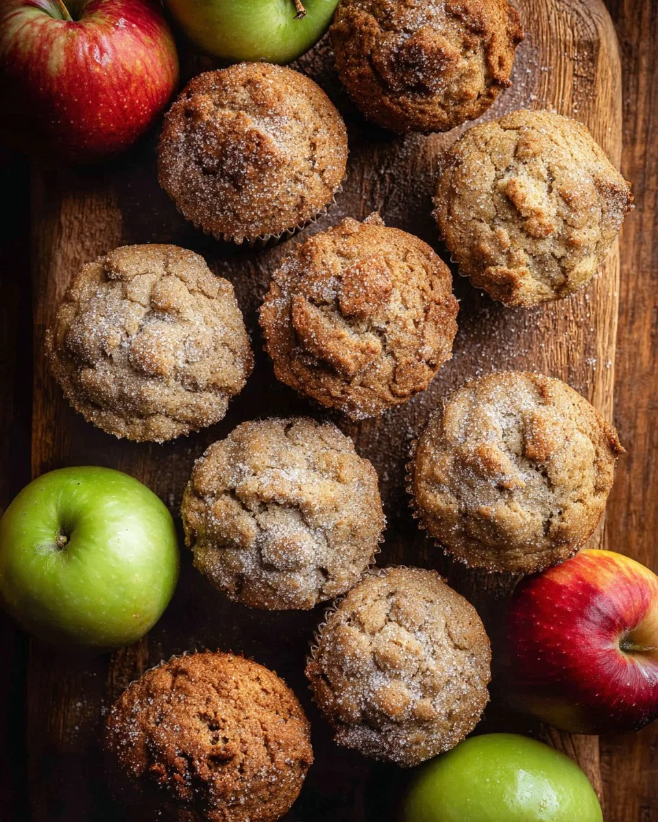 Freshly baked apple muffins topped with snickerdoodle crumbles