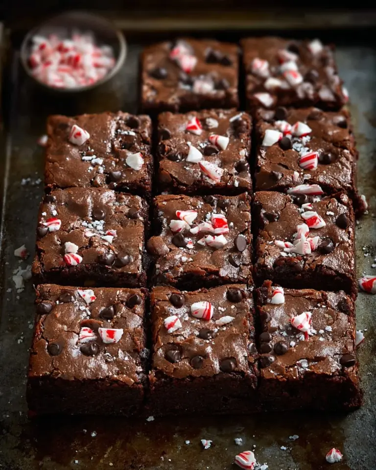 Classic peppermint brownies topped with mint, chocolate, and festive sprinkles.