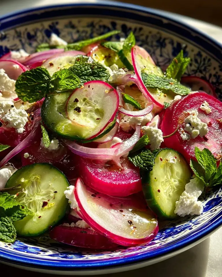 Crisp Tangy Mediterranean Radish Salad with fresh vegetables and herbs