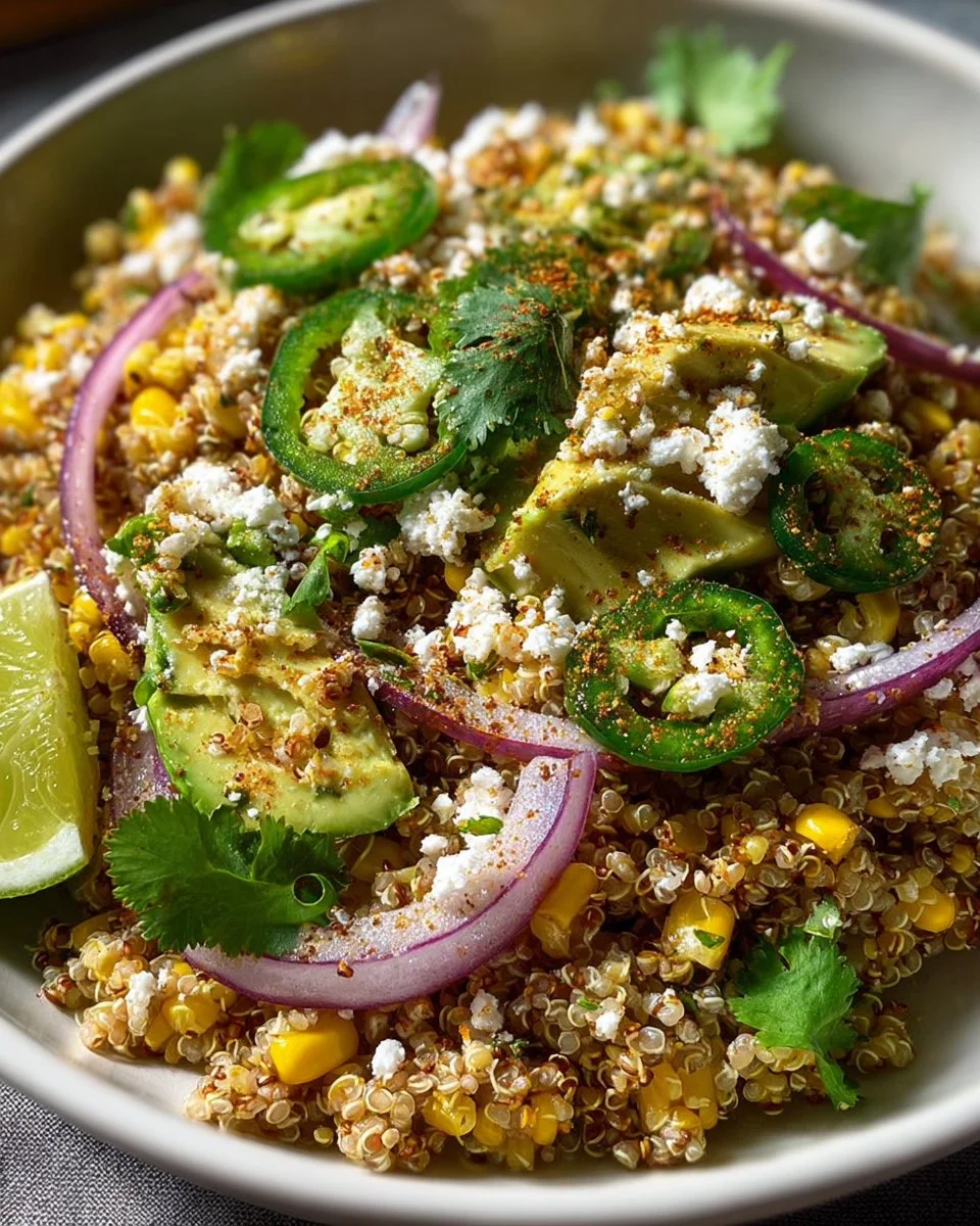 Dairy-free Mexican street corn quinoa salad with vibrant ingredients
