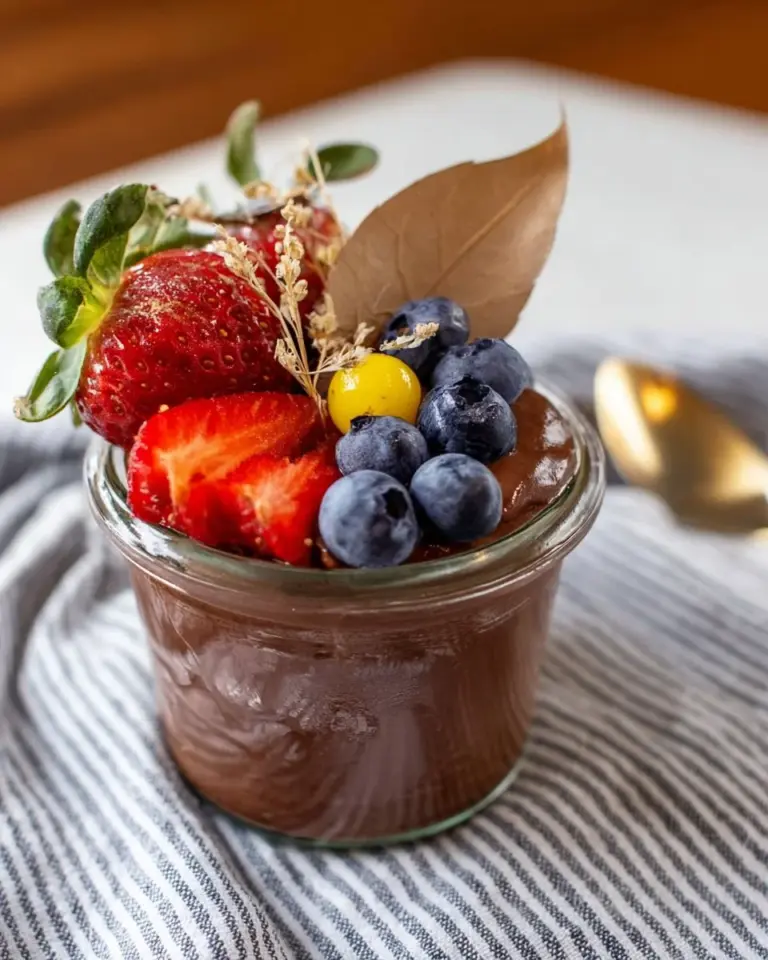 Decadent tofu chocolate mousse dessert in a charming bowl.