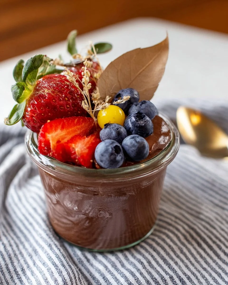Decadent tofu chocolate mousse dessert in a charming bowl.