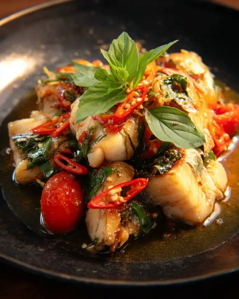 Delicious Fish and Herbs Stir-Fry cooked with fresh vegetables and spices
