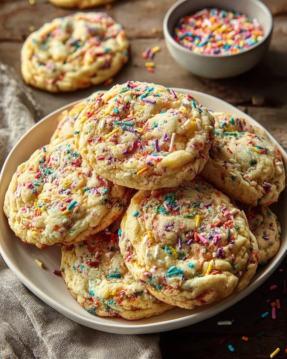 Delicious Funfetti Cake Cookies with colorful sprinkles