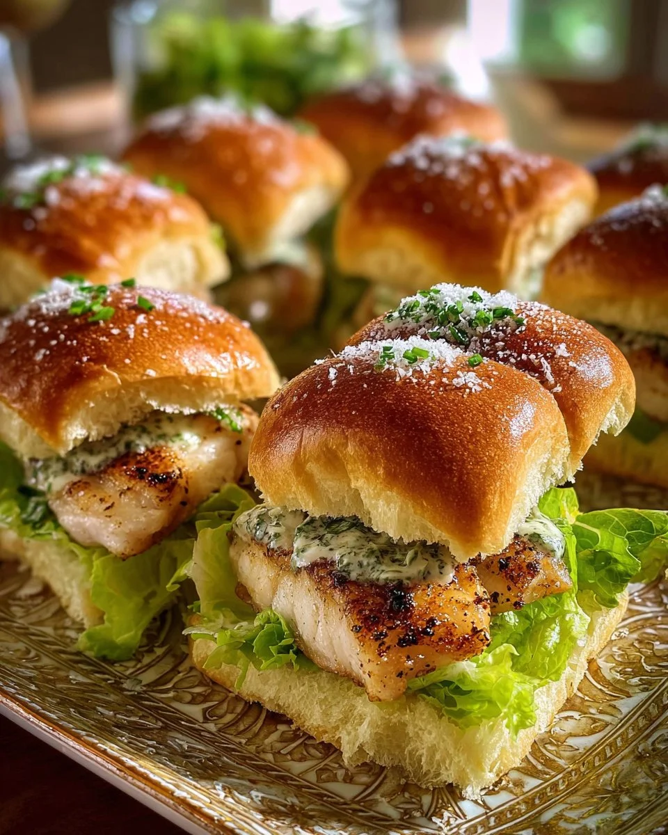 Garlic Butter Chicken Caesar Sandwiches served with crispy romaine and creamy dressing