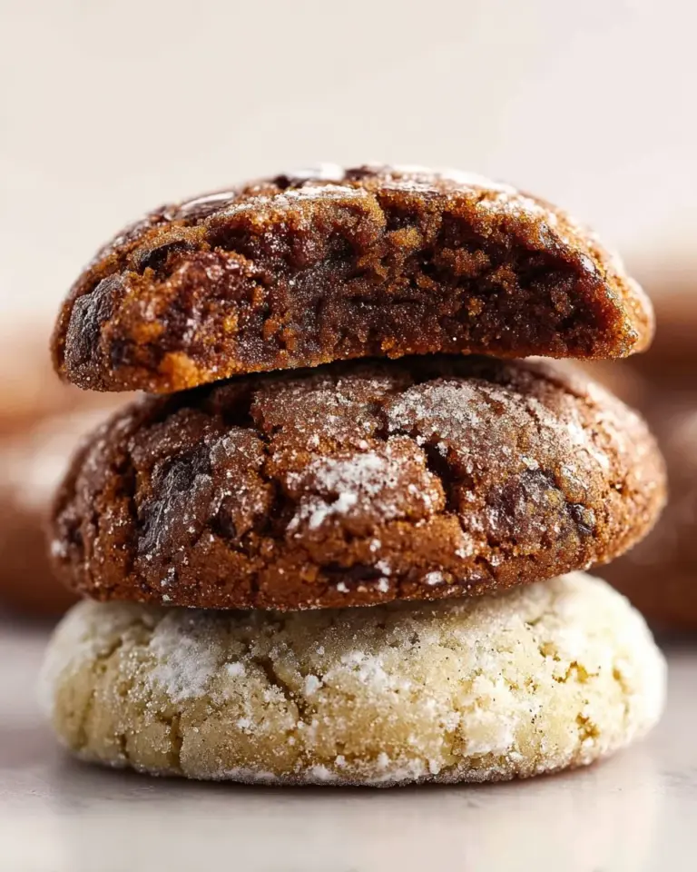 Freshly baked gingerbread crinkle cookies dusted with powdered sugar
