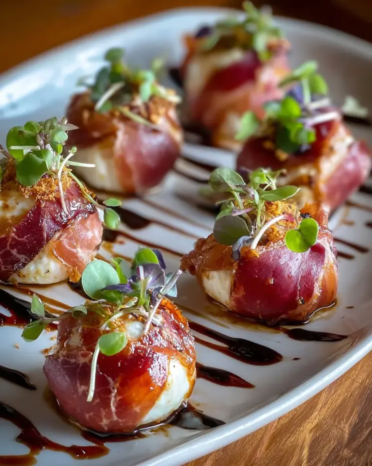 Delicious goat cheese and prosciutto bonbons served on a platter.