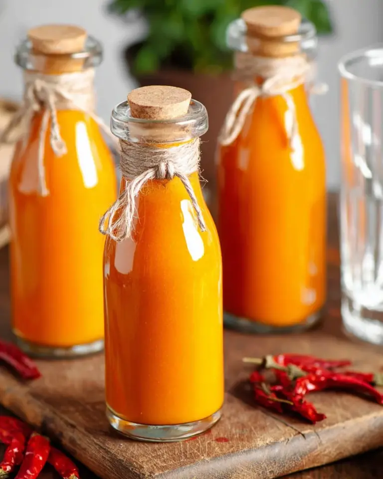 Homemade Sriracha sauce ingredients and finished product in a jar