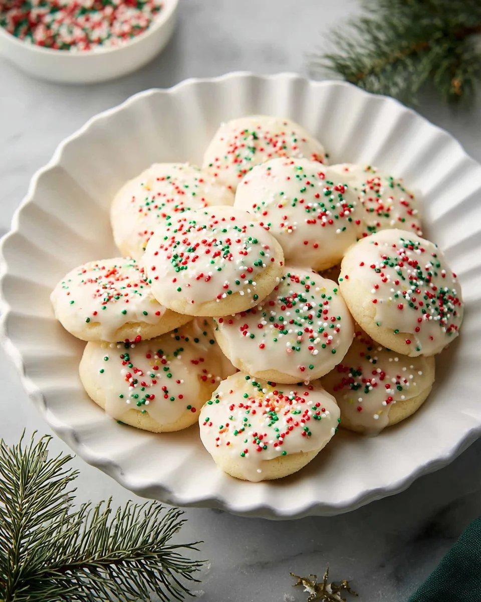 Plate of festive Italian Christmas cookies decorated for the holidays