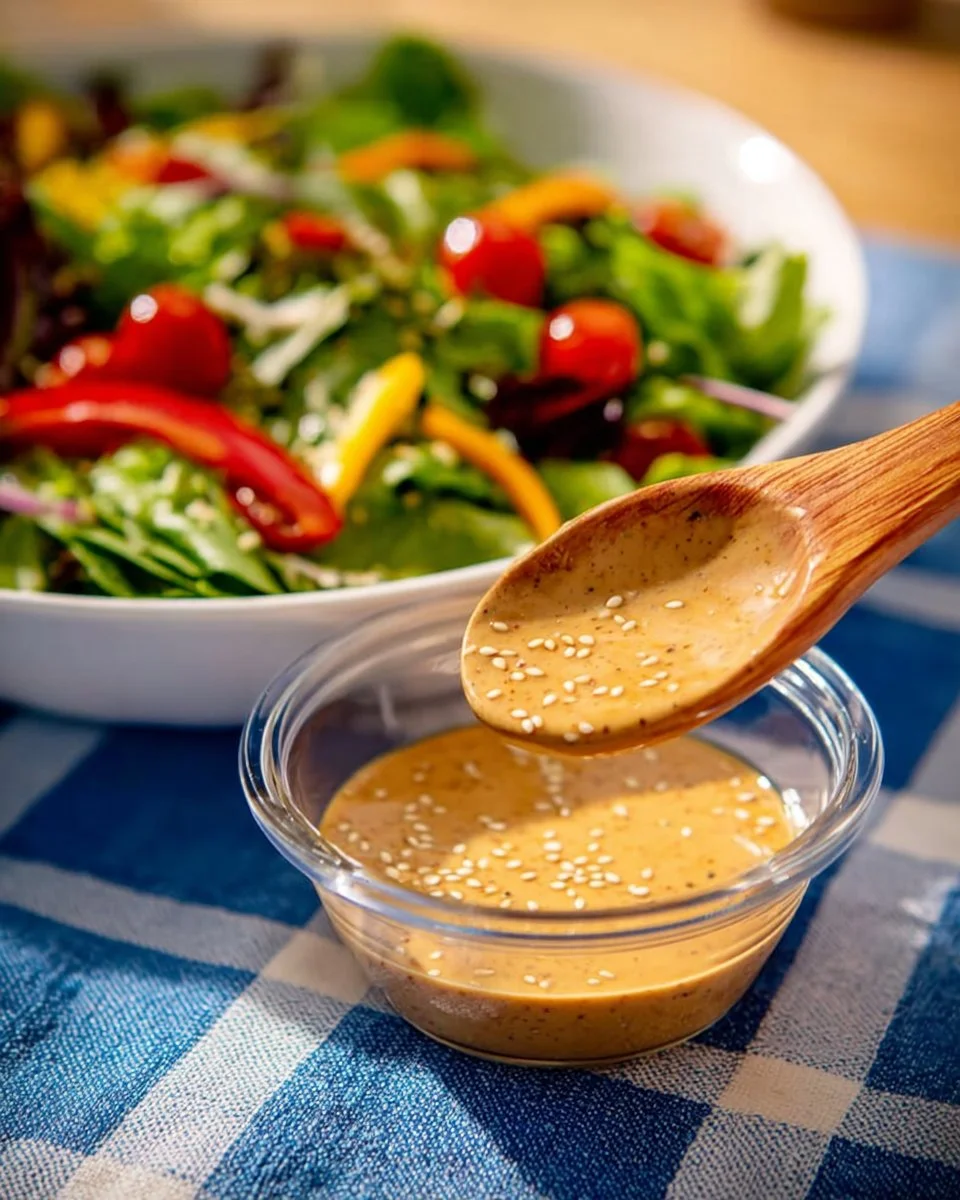 Delicious bowl of Japanese Deep Roasted Sesame Dressing with sesame seeds