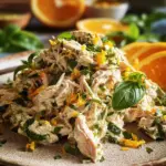 Lemon Basil Chicken Salad served in a bowl with vibrant greens and herbs