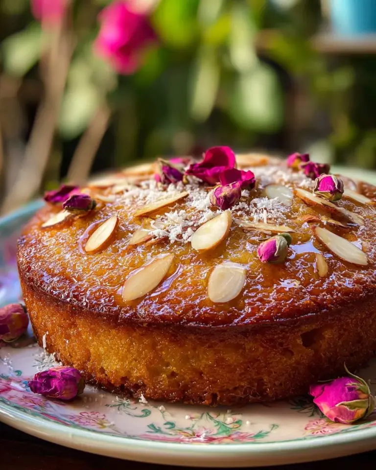 Light vegan rose-scented floral cake decorated with edible flowers