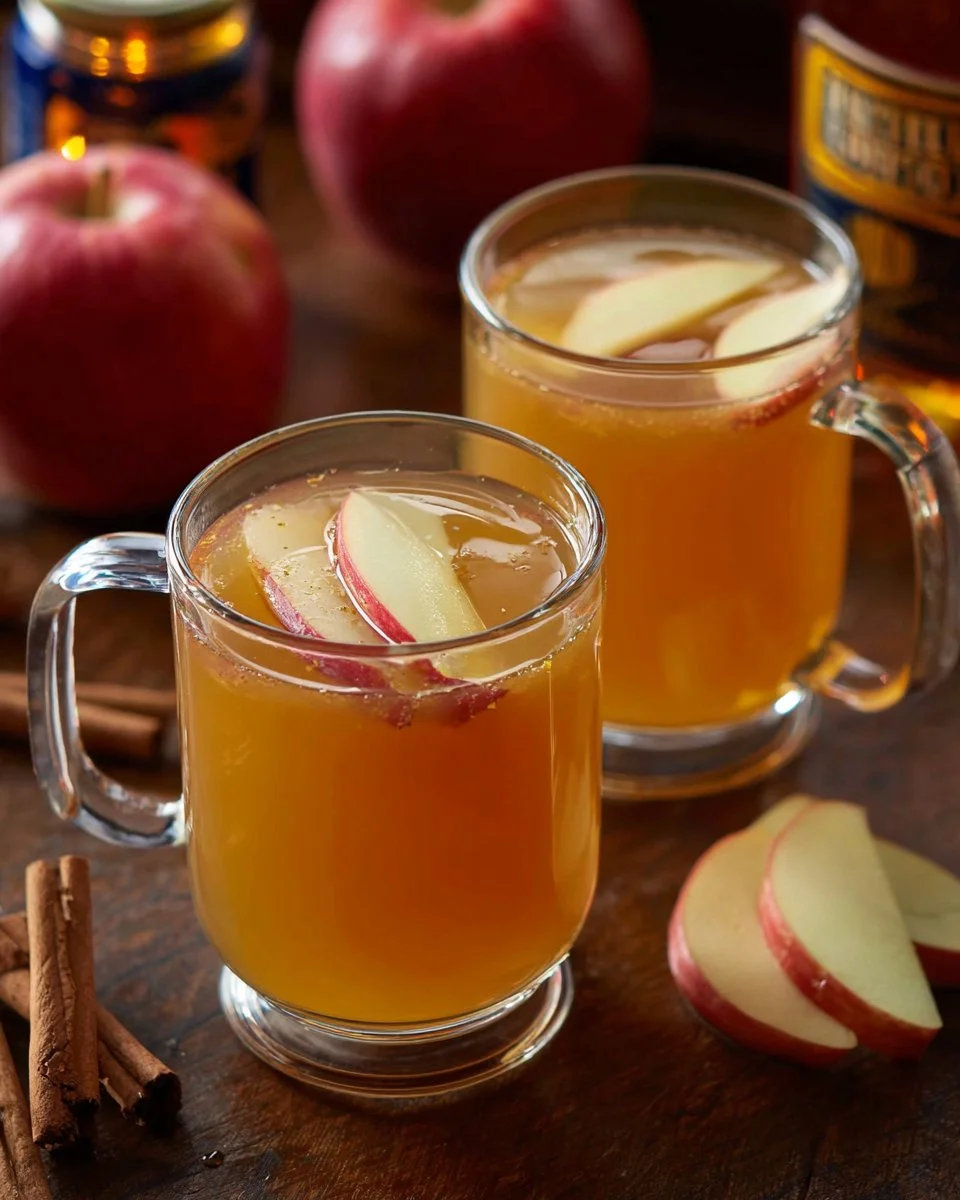 Maple Bourbon Apple Cider drink served in a glass with an autumn backdrop.