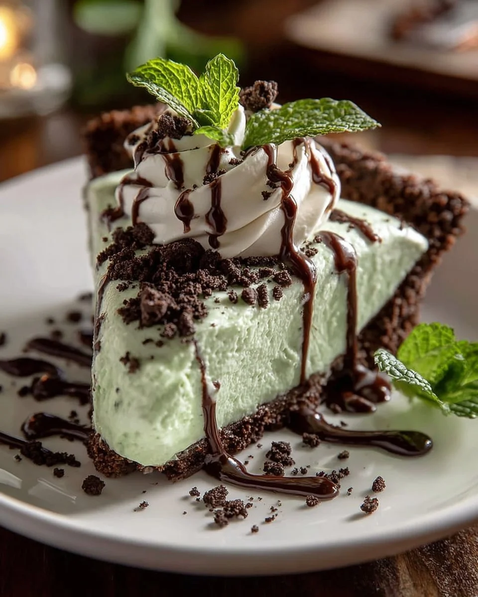 Delicious no-bake Shamrock Shake Pie with a green mint filling and whipped topping