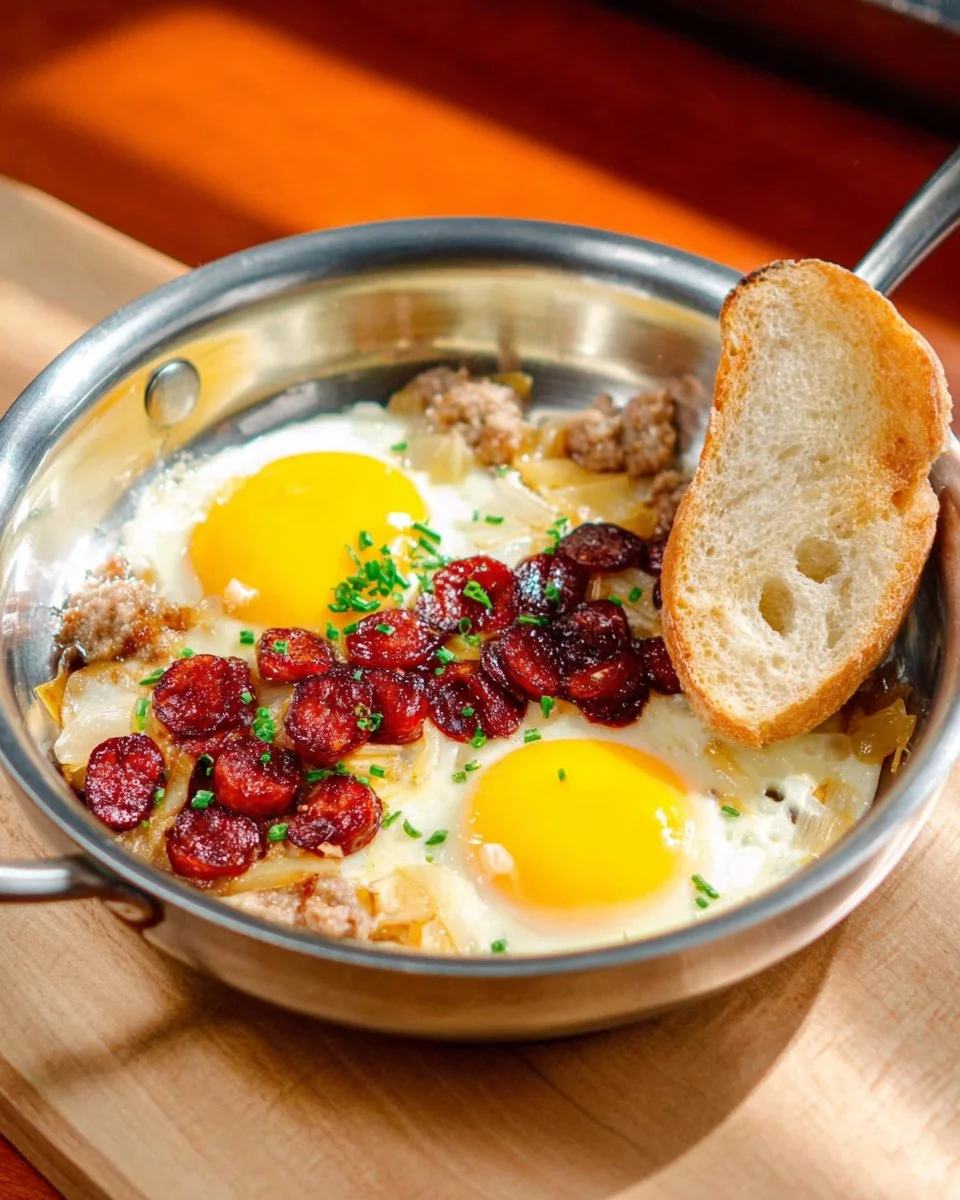 Thai-style pan eggs breakfast dish, Kai Grata, served in individual pans.