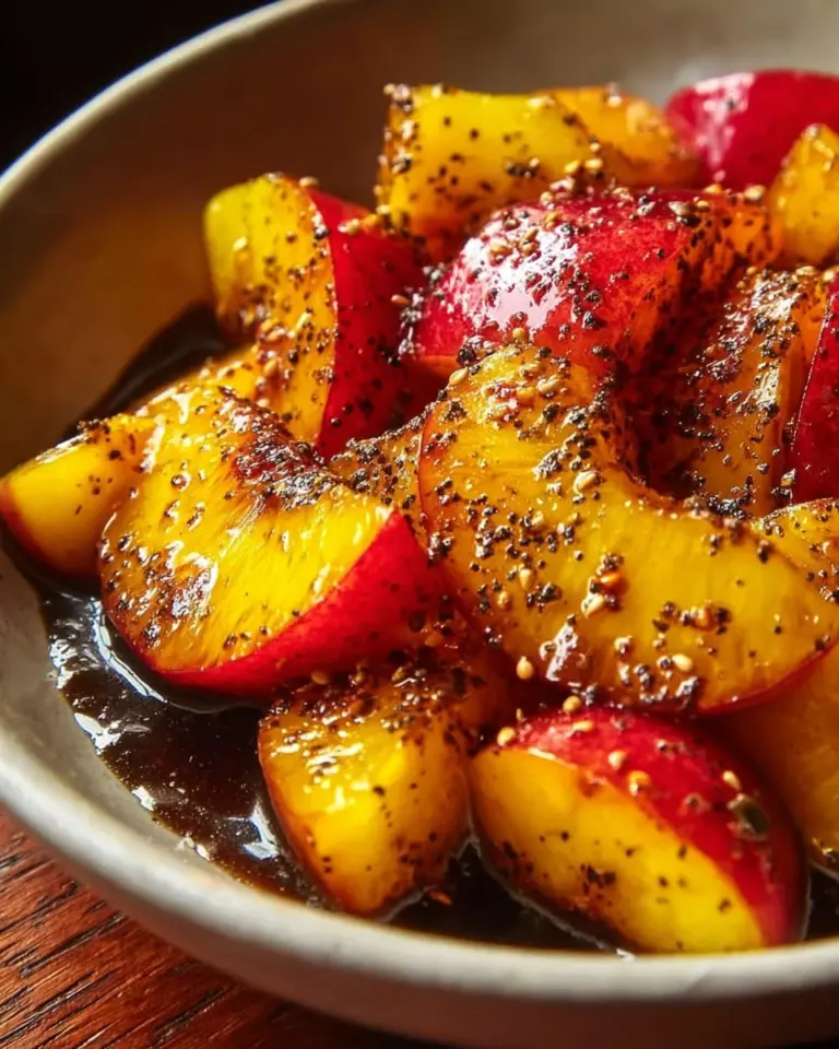 Peach Honey Dijon Vinaigrette drizzled over a fresh salad