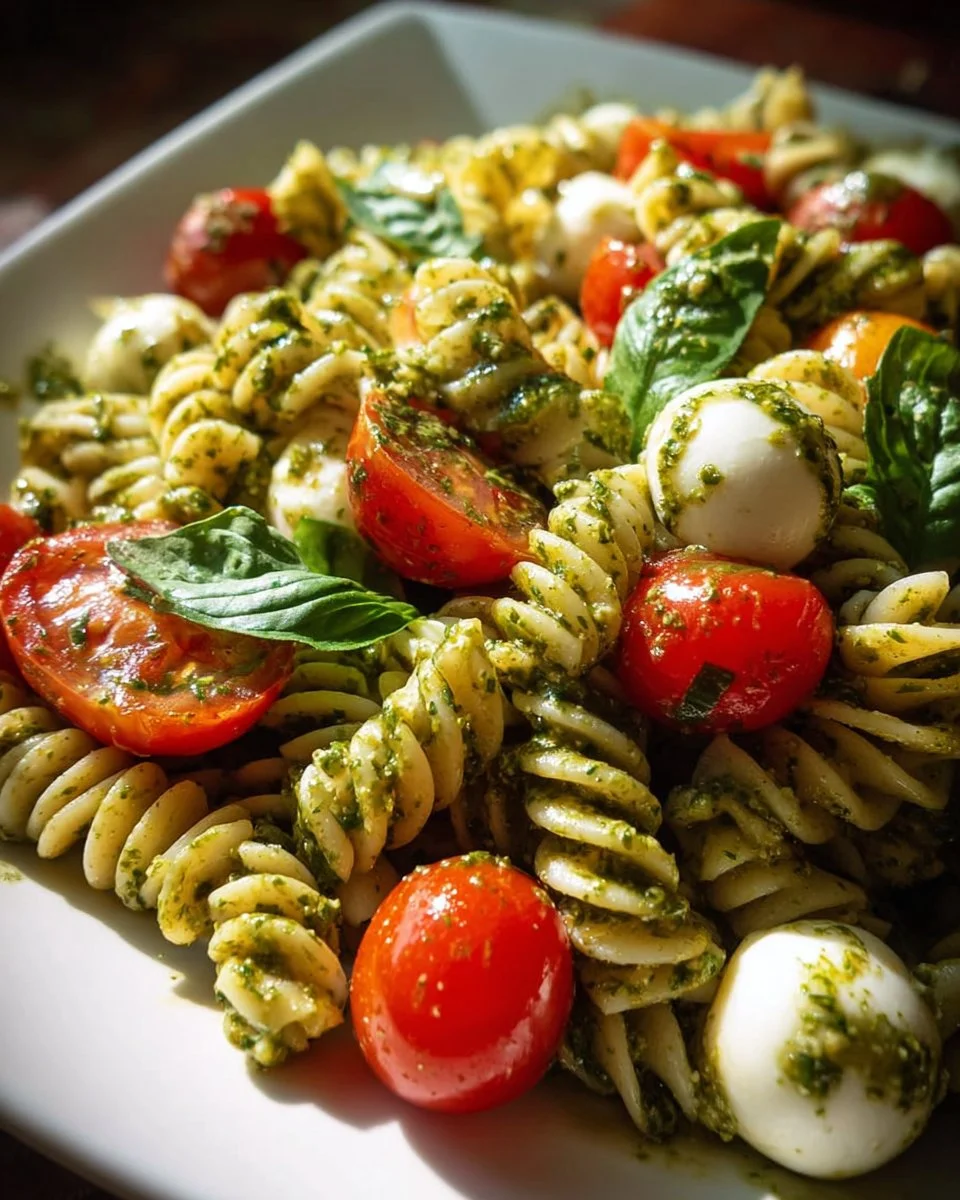 Pesto Pasta Salad with Tomatoes & Mozzarella