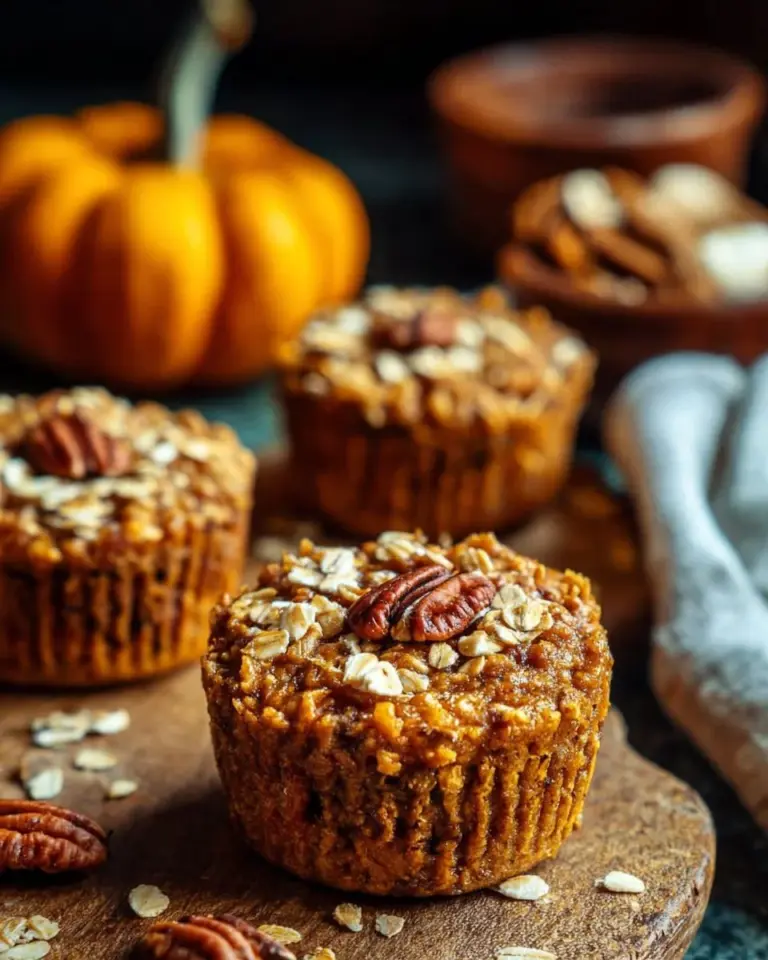 Pumpkin baked oatmeal cups topped with nuts and spices, perfect for breakfast.