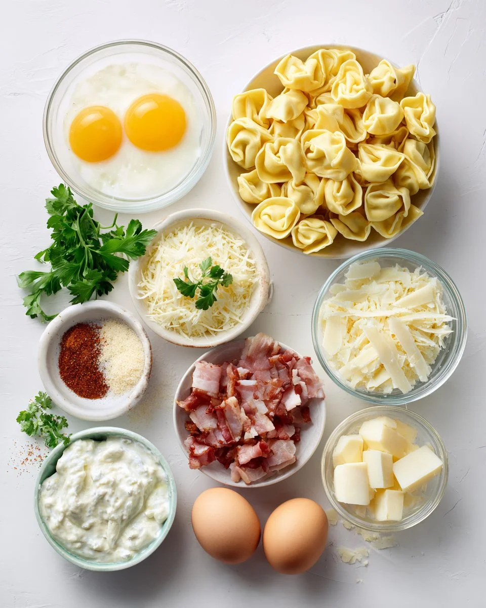 RICH CREAMY SMOKY TORTELLINI CARBONARA