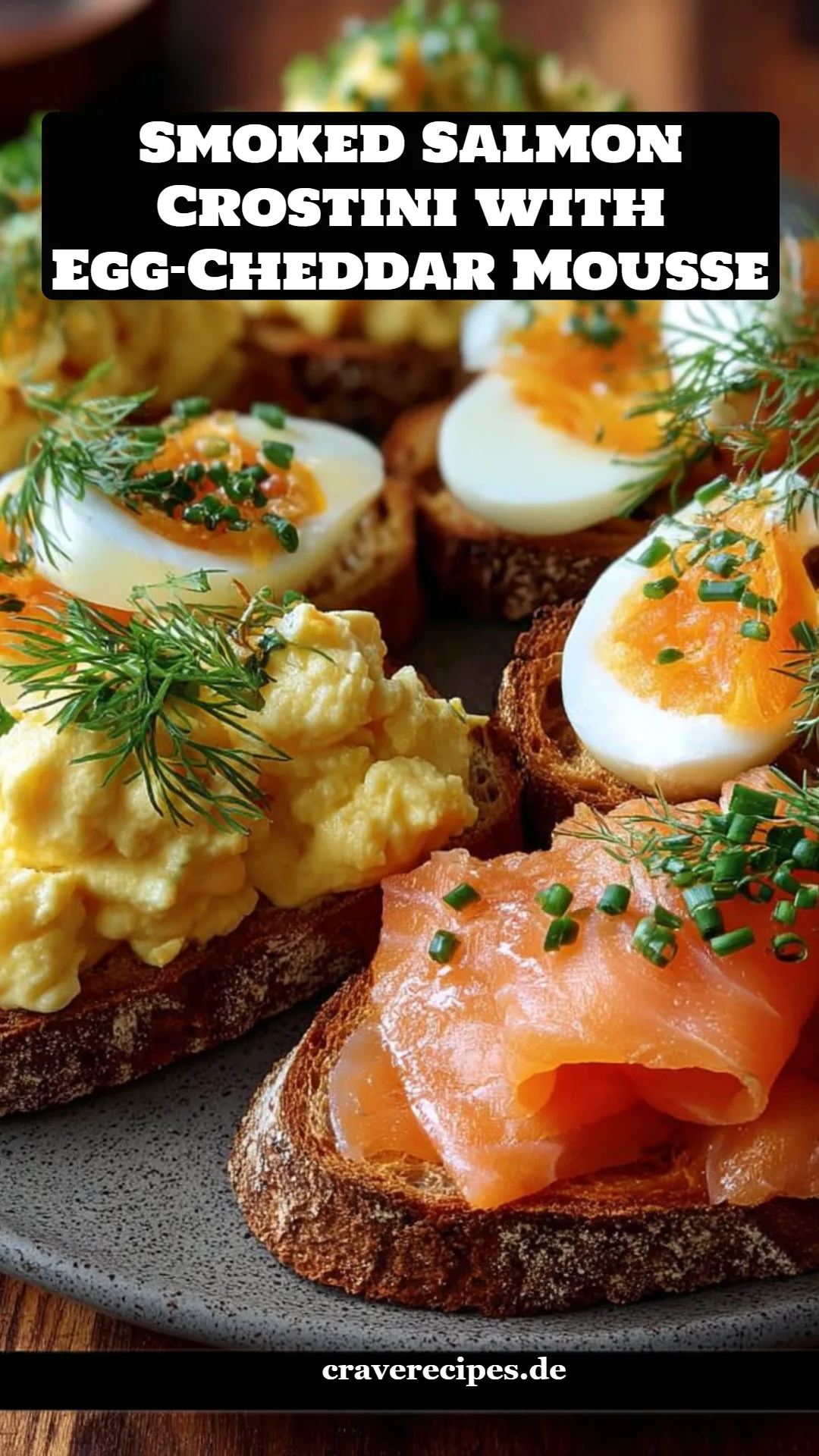 Smoked Salmon Crostini with Egg-Cheddar Mousse