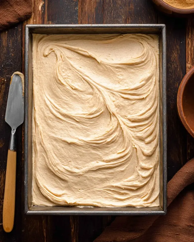 Delicious Sour Cream Spice Cake topped with creamy frosting and decorative spices.