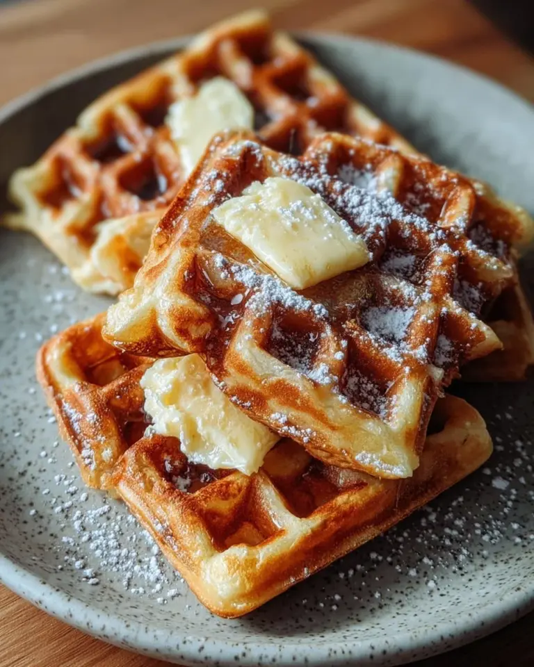 Delicious sourdough discard waffles served with syrup and berries