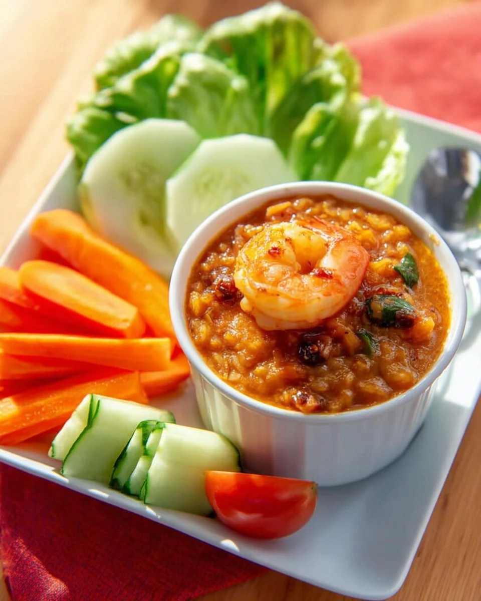 Delicious spicy shrimp dip served in a bowl with chips for dipping