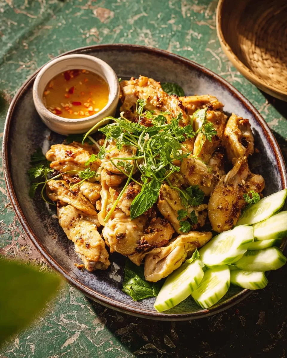 Delicious Thai Garlic Pepper Chicken served with vegetables on a plate