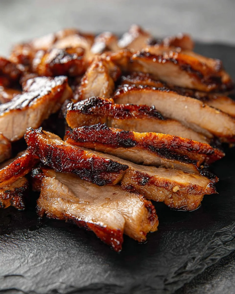 Delicious Thai Grilled Pork Neck (Kor Moo Yang) served with spicy dipping sauce.