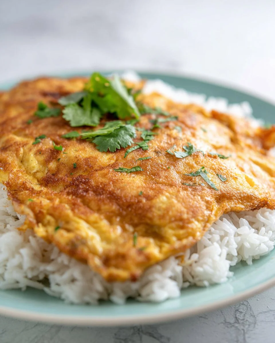 Traditional Thai Omelette (Kai Jeow) served on a plate