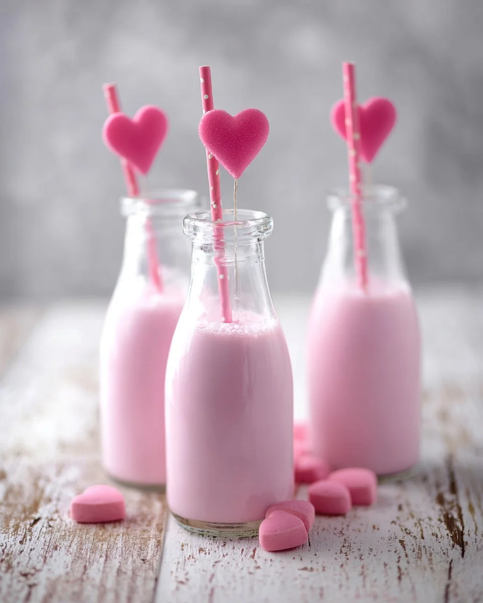 Glass of refreshing Thai Pink Milk served with ice.