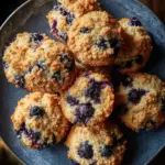 Freshly baked vegan blueberry crumble cookies with a crumbly topping