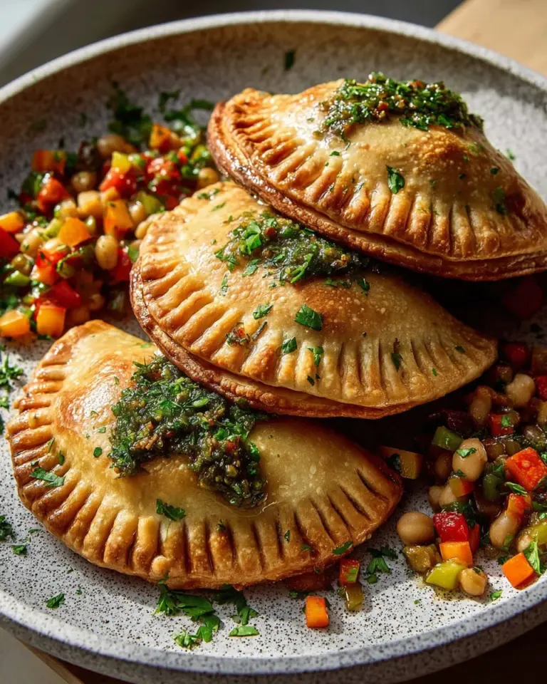 Delicious Vegan Lentil Empanadas with vegetable filling and chimichurri sauce