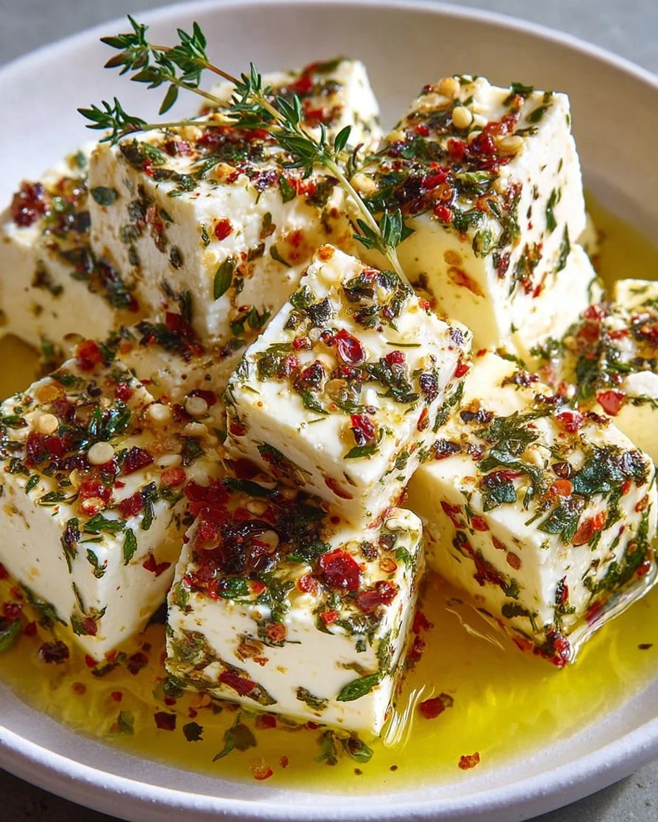 Zesty Garlic Herb-Marinated Cheese