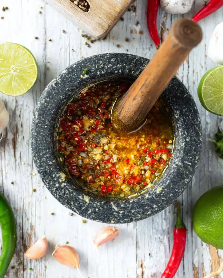 Zesty Thai Salad Dressing served over fresh vegetables
