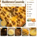 Delicious breakfast hashbrown casserole served in a baking dish.