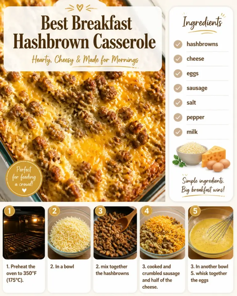 Delicious breakfast hashbrown casserole served in a baking dish.
