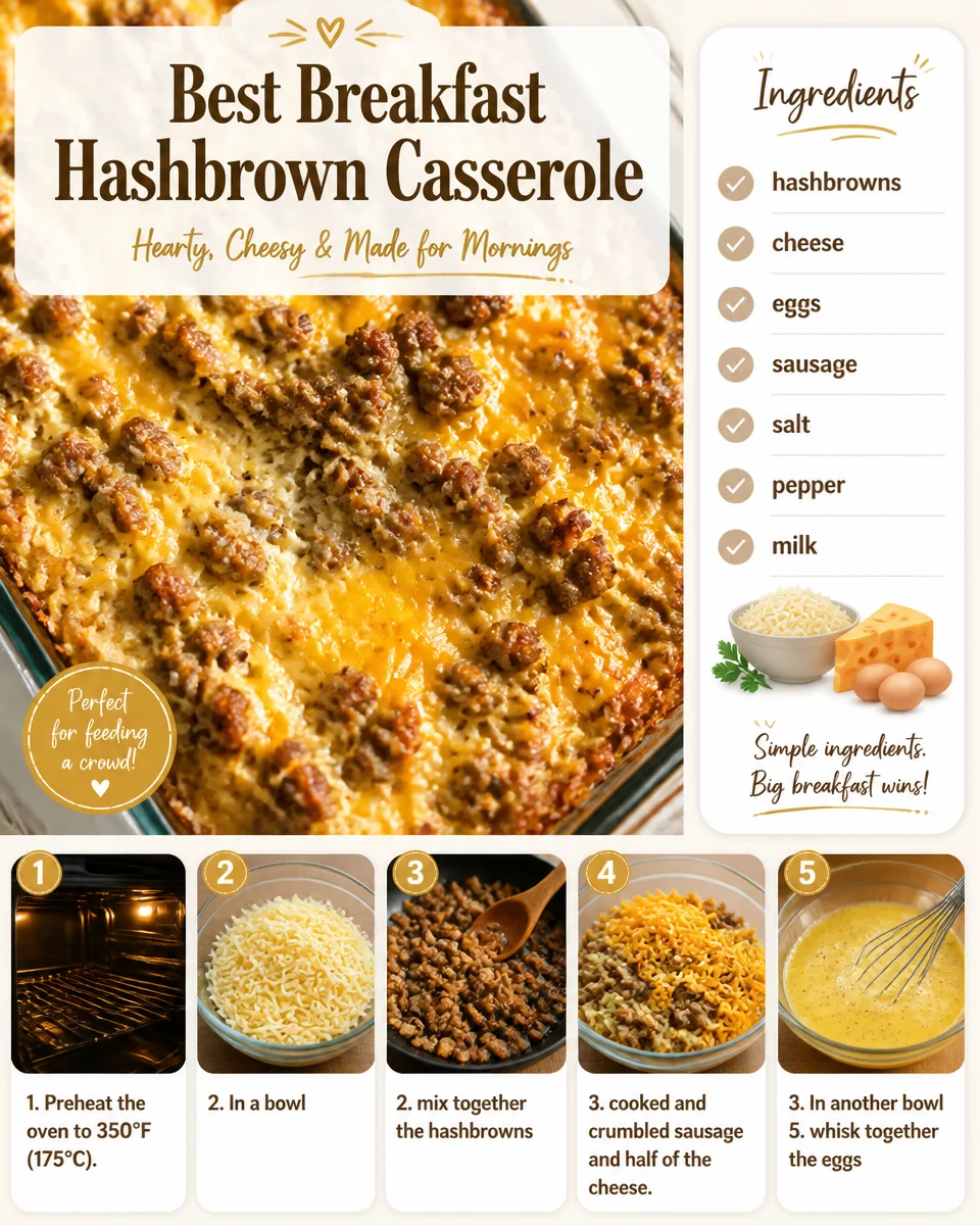 Delicious breakfast hashbrown casserole served in a baking dish.