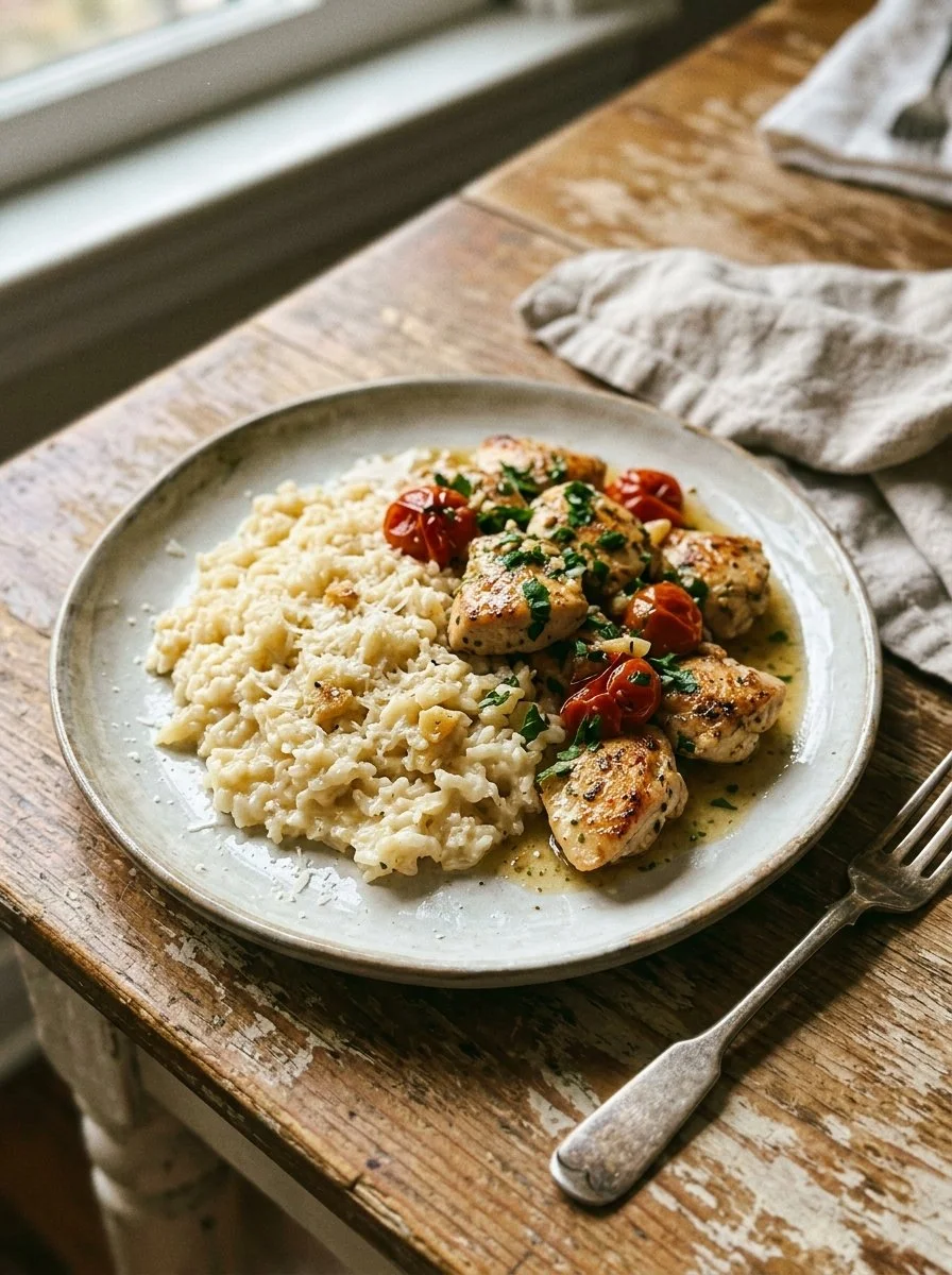 Chicken Scampi with Garlic Parmesan Rice