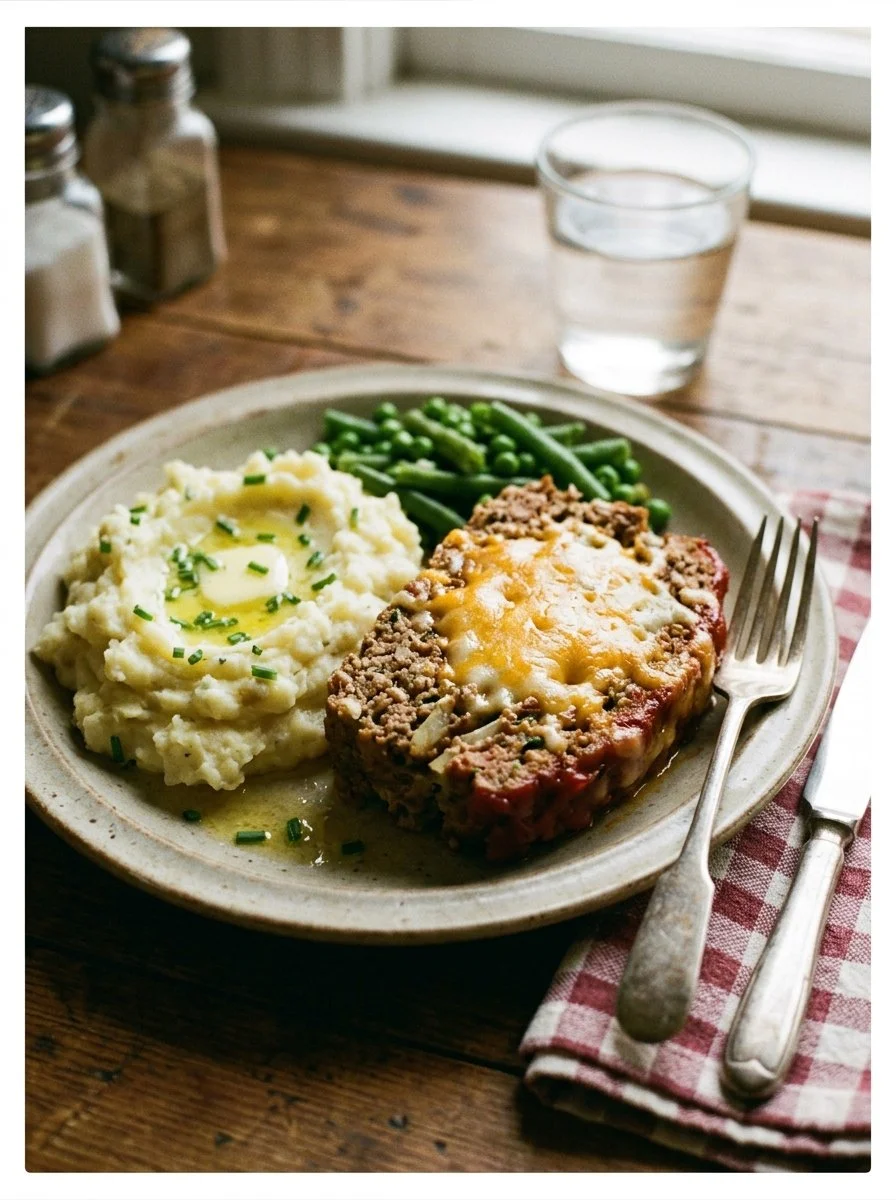 Meatloaf with Mashed Potatoes and Cheese