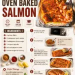 Delicious oven baked salmon served with lemon and herbs