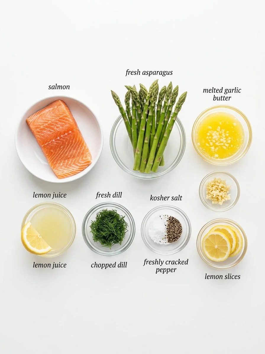 Salmon and Asparagus Foil Packs with Garlic Lemon Butter Sauce