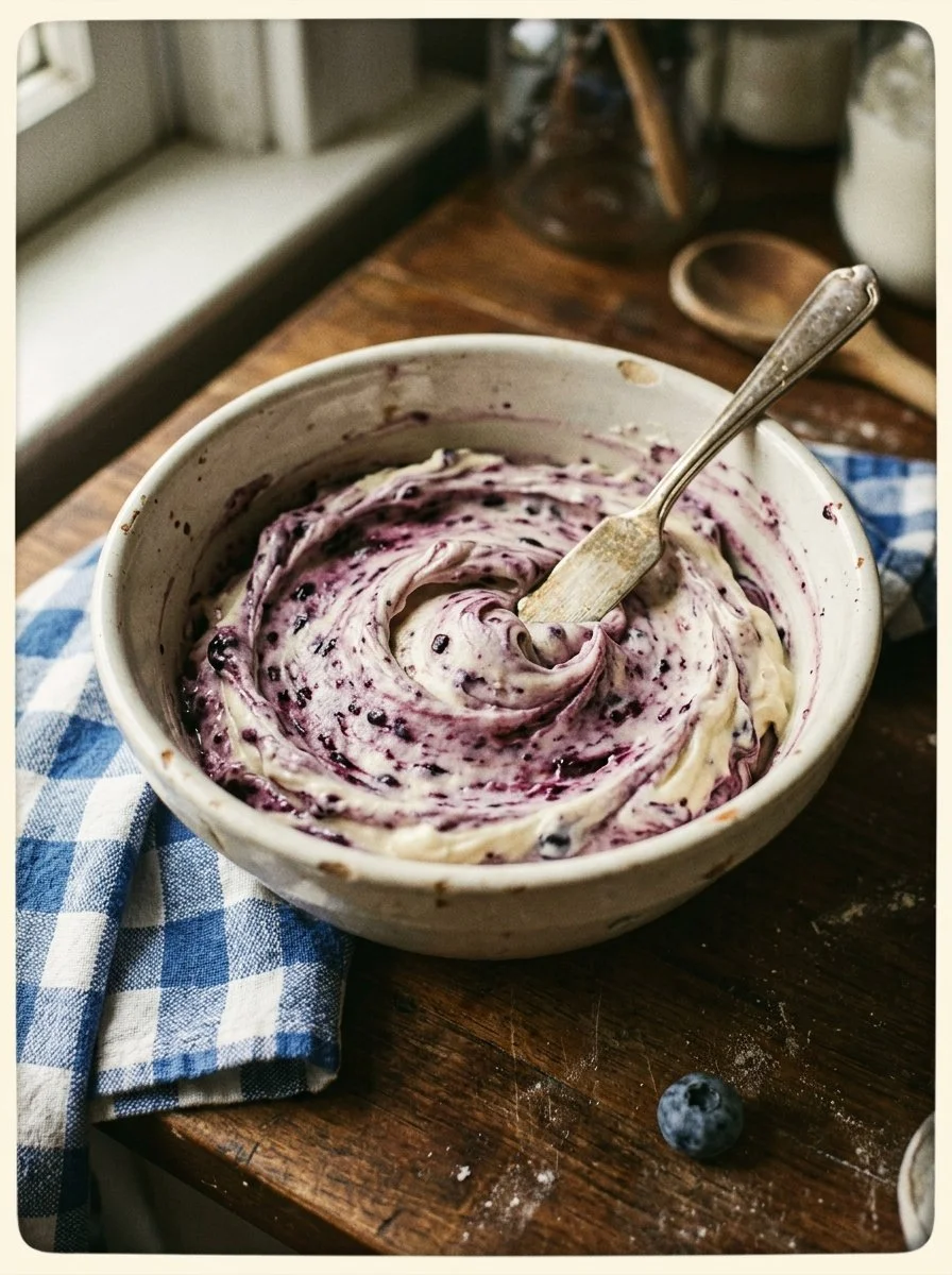 Delicious blueberry cream cheese frosting spread on a cake