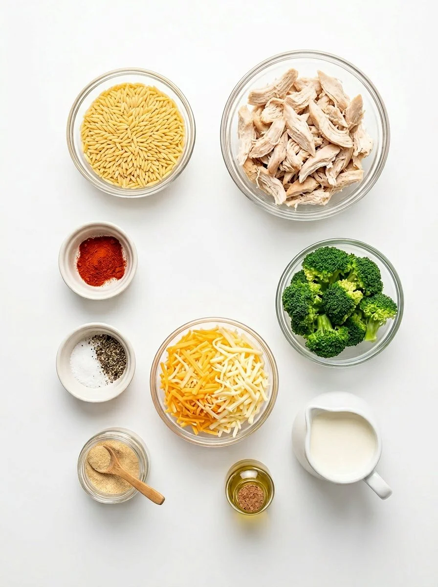 Creamy Cheesy Chicken Broccoli Orzo Bake