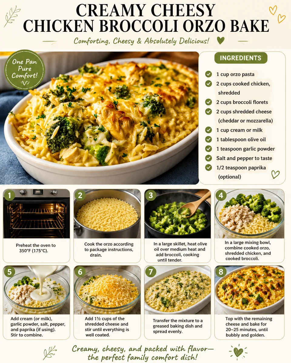Creamy Cheesy Chicken Broccoli Orzo Bake