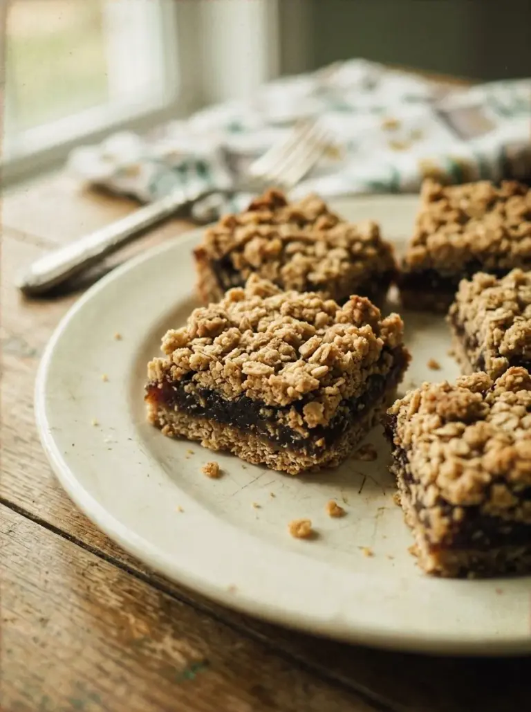 Delicious homemade date squares cut and served on a wooden board