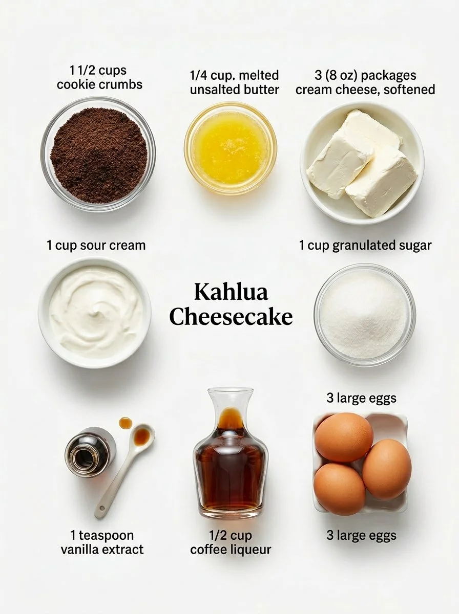 Delicious Kahlua cheesecake topped with chocolate and coffee flavors
