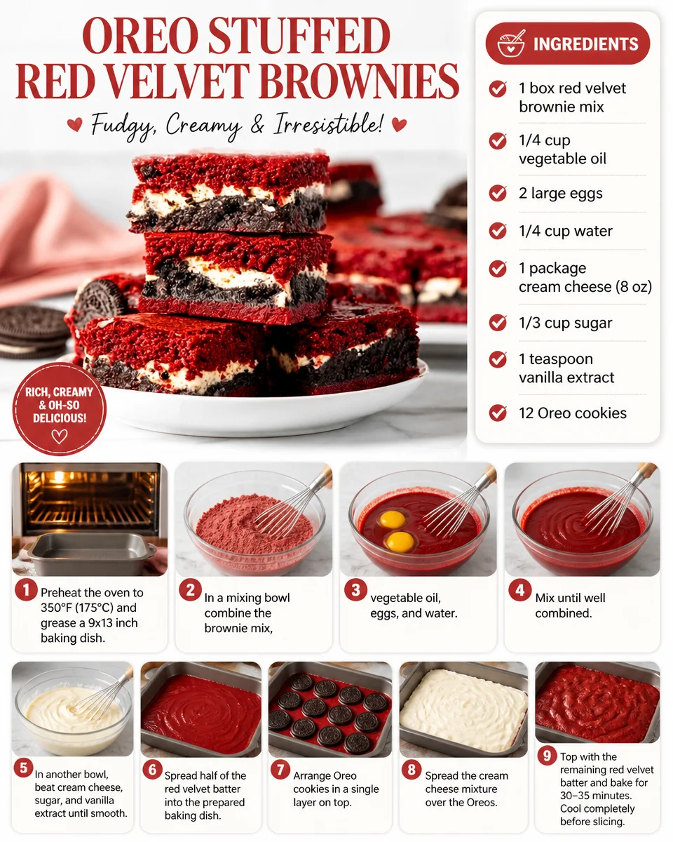 Oreo Stuffed Red Velvet Brownies