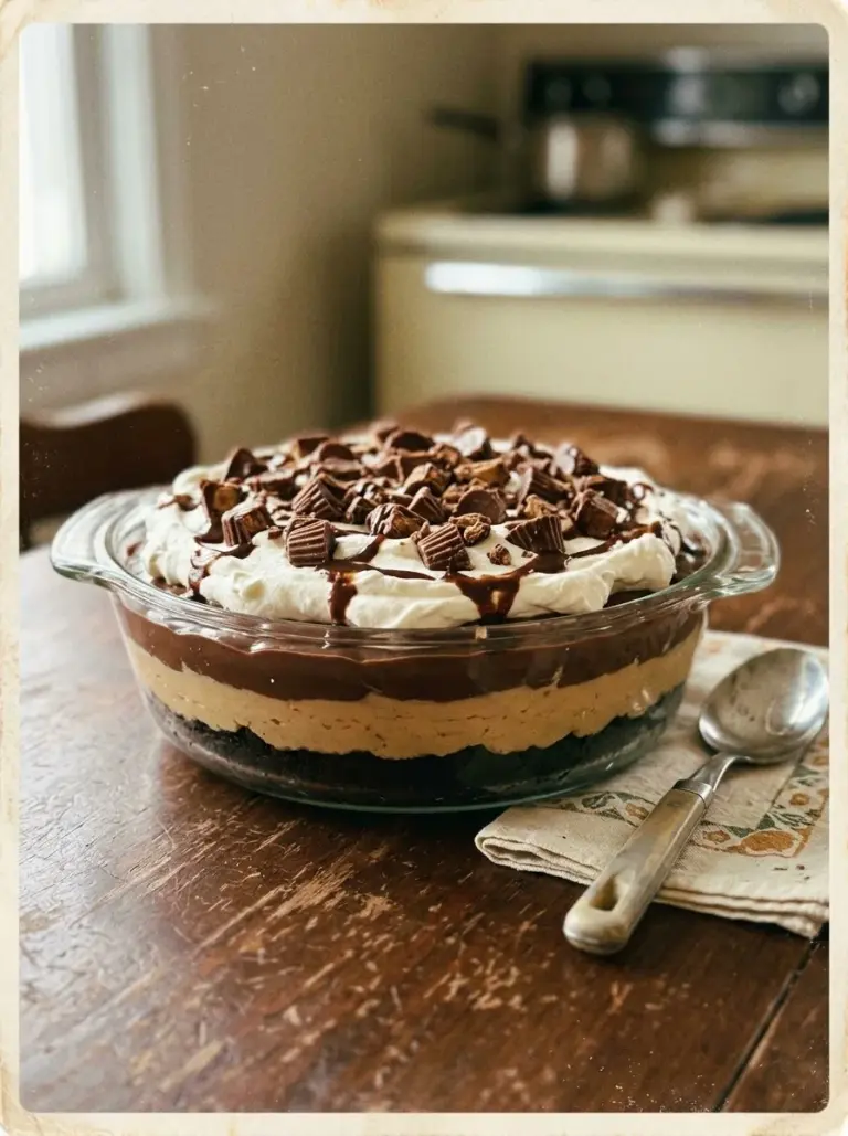 Peanut Butter Layered Delight dessert with creamy layers and toppings